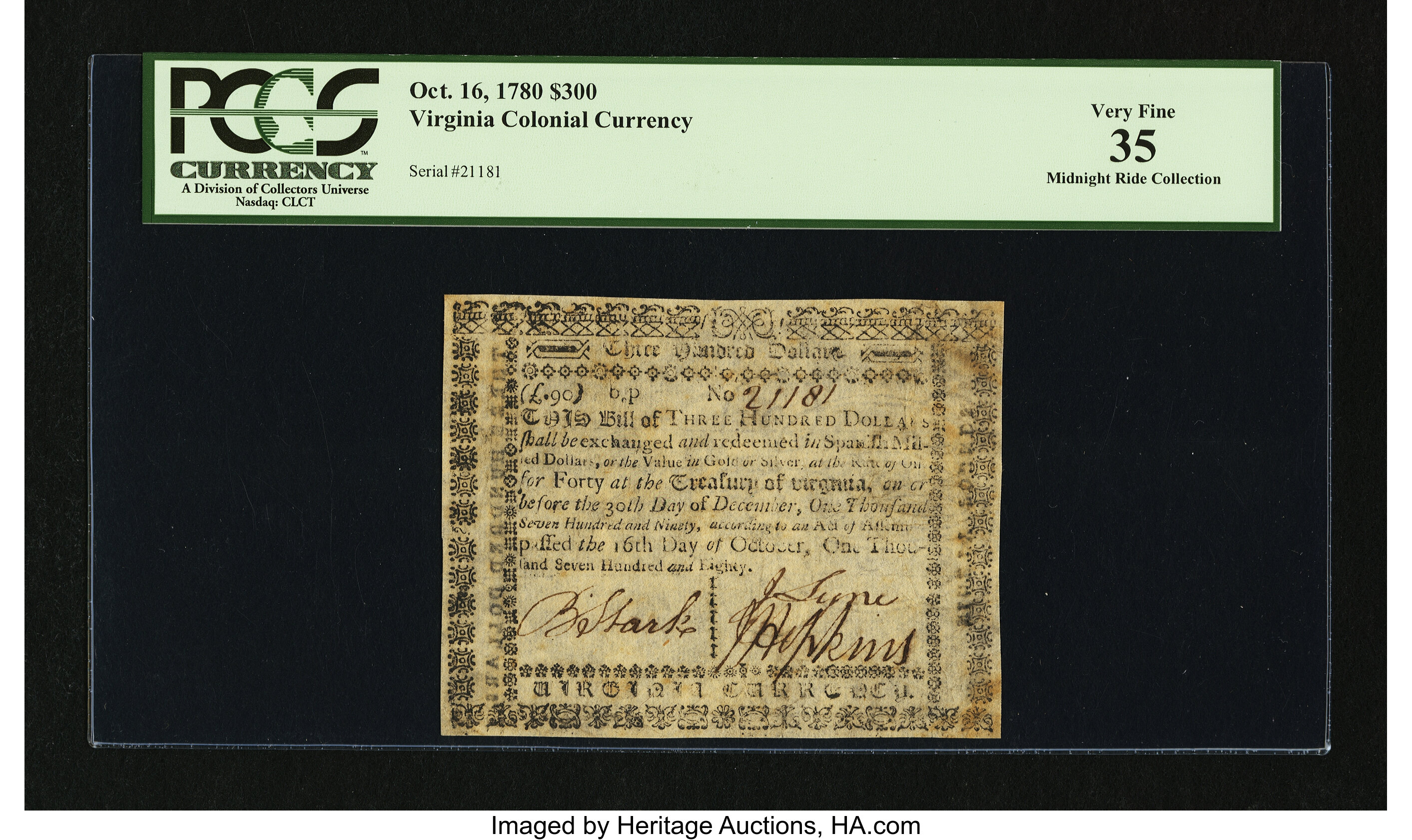 image for: Virginia October 16, 1780 $300 PCGS Very Fine 35....