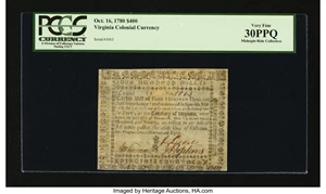 image for: Virginia October 16, 1780 $400 PCGS Very Fine 30PPQ....