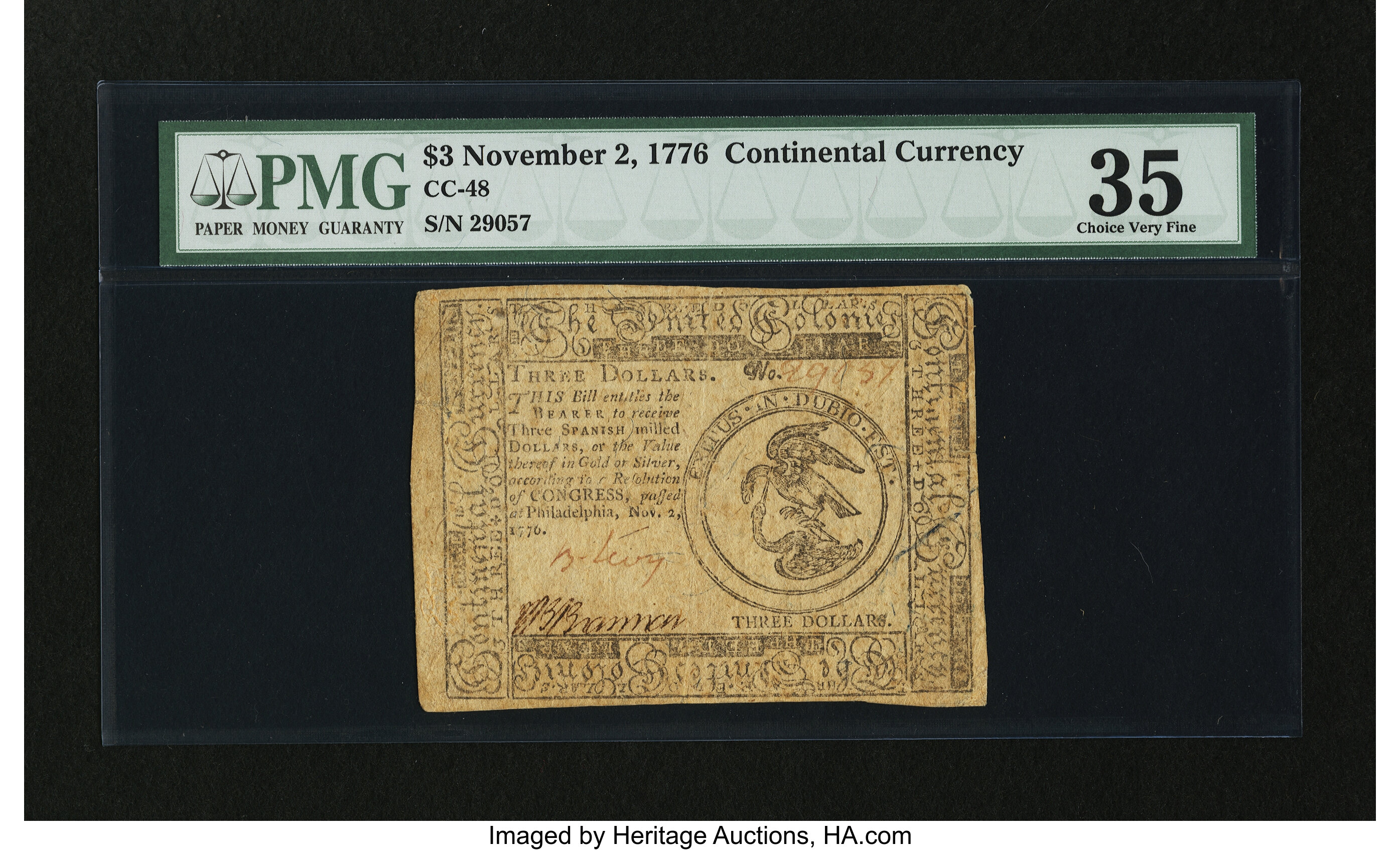 image for: Continental Currency November 2, 1776 $3 PMG Choice Very Fine 35....