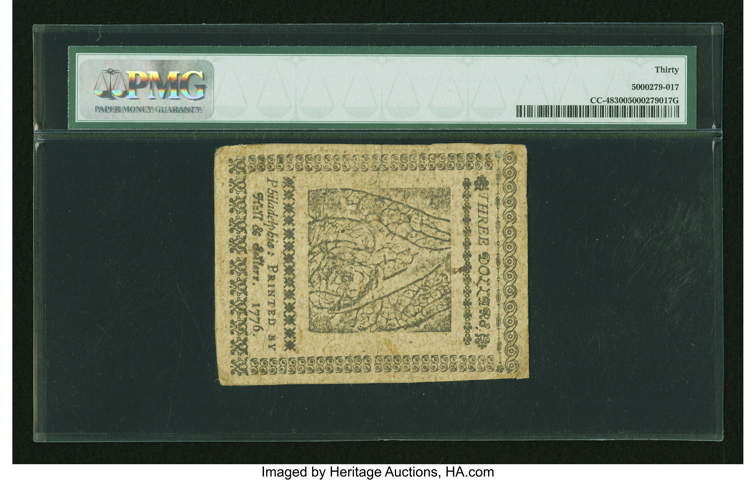 image for: Continental Currency November 2, 1776 $3 PMG Very Fine 30....