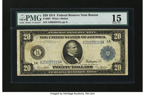 image for: Fr. 967 $20 1914 Federal Reserve Note PMG Choice Fine 15....