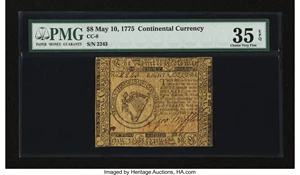 image for: Continental Currency May 10, 1775 $8 PMG Choice Very Fine 35 EPQ....