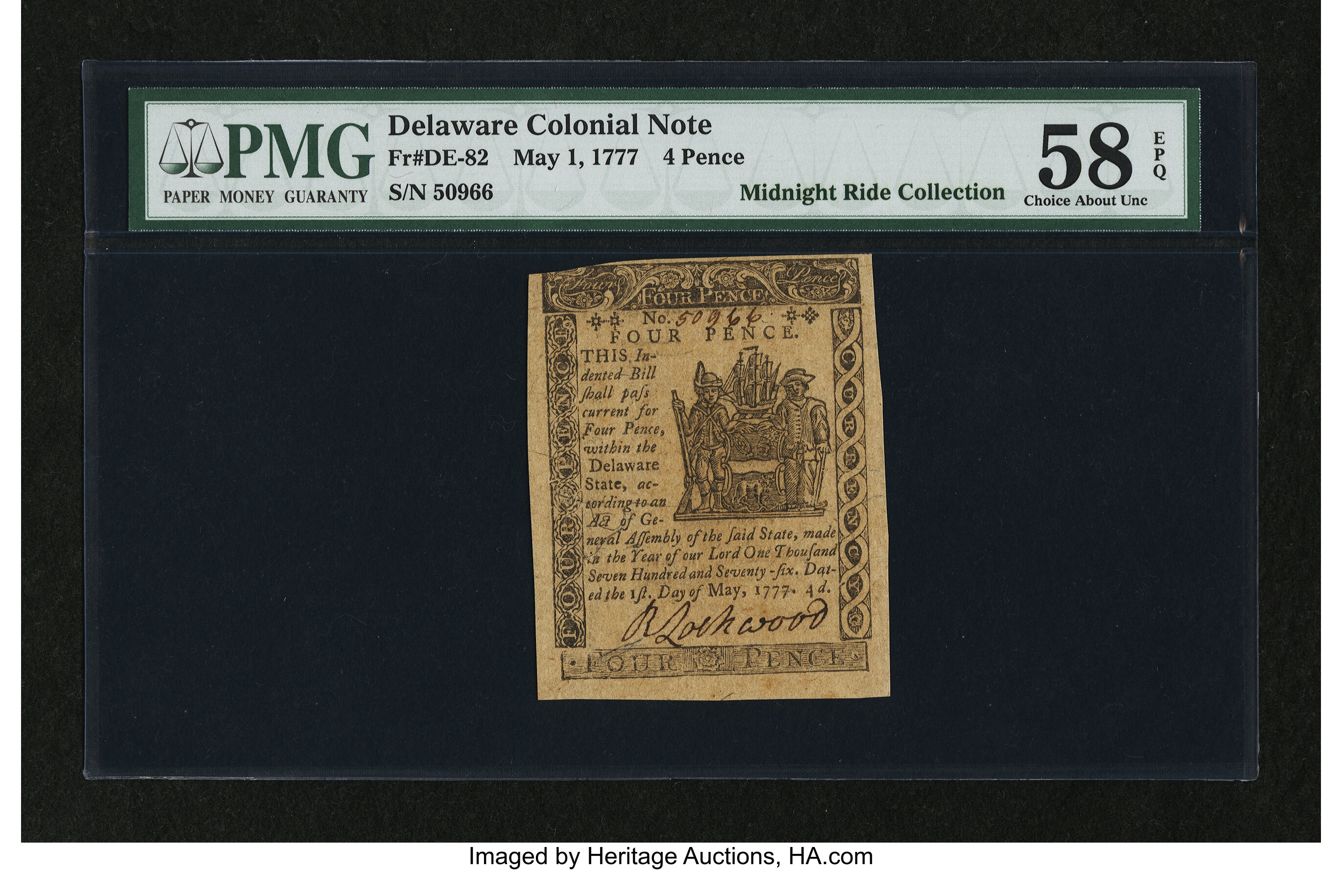 image for: Delaware May 1, 1777 4d PMG Choice About Unc 58 EPQ....