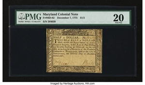 image for: Maryland December 7, 1775 $1/2 PMG Very Fine 20....