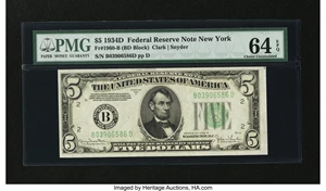 image for: Fr. 1960-B $5 1934D Federal Reserve Note. PMG Choice Uncirculated 64 EPQ....