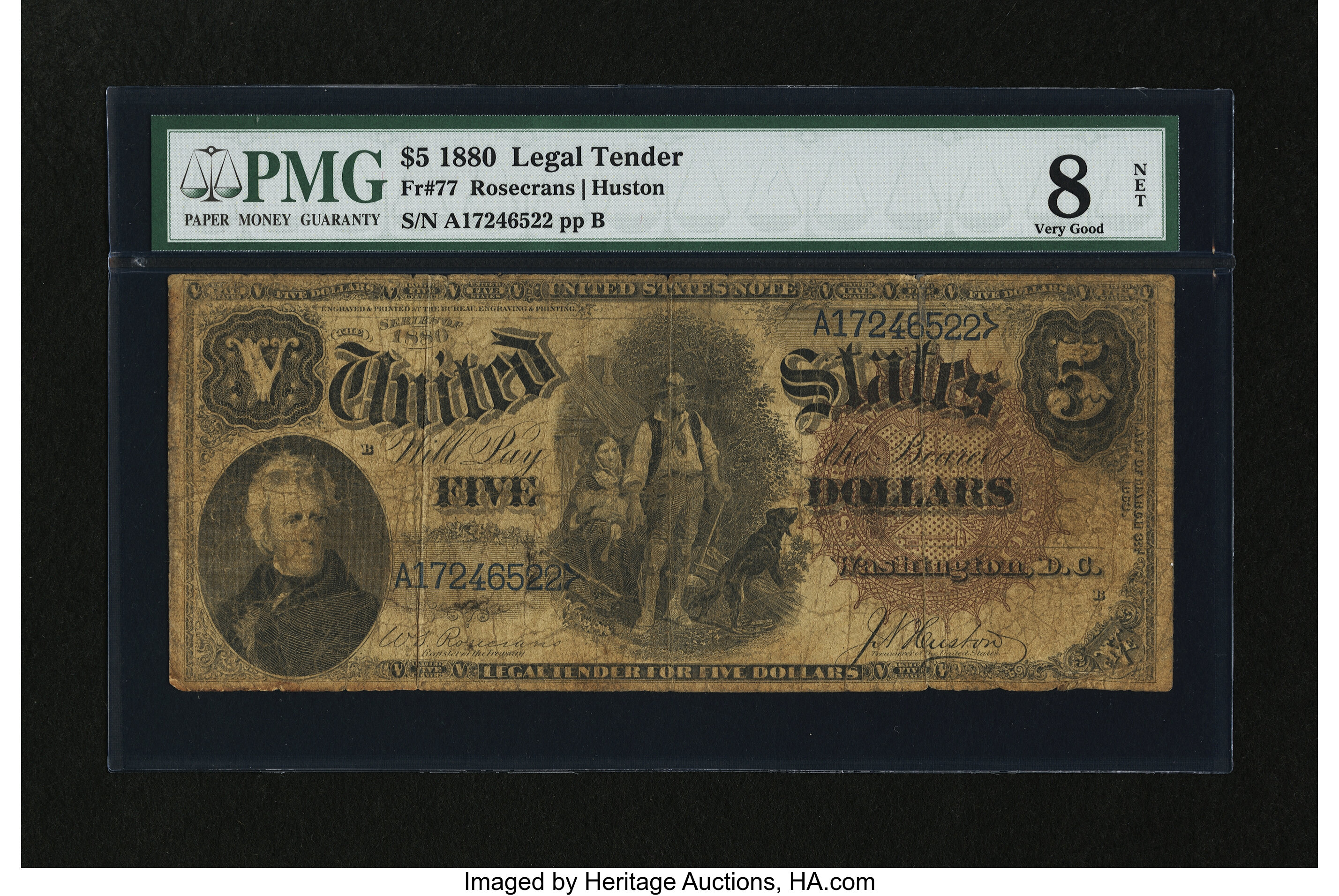 image for: Fr. 77 $5 1880 Legal Tender PMG Very Good 8 Net....