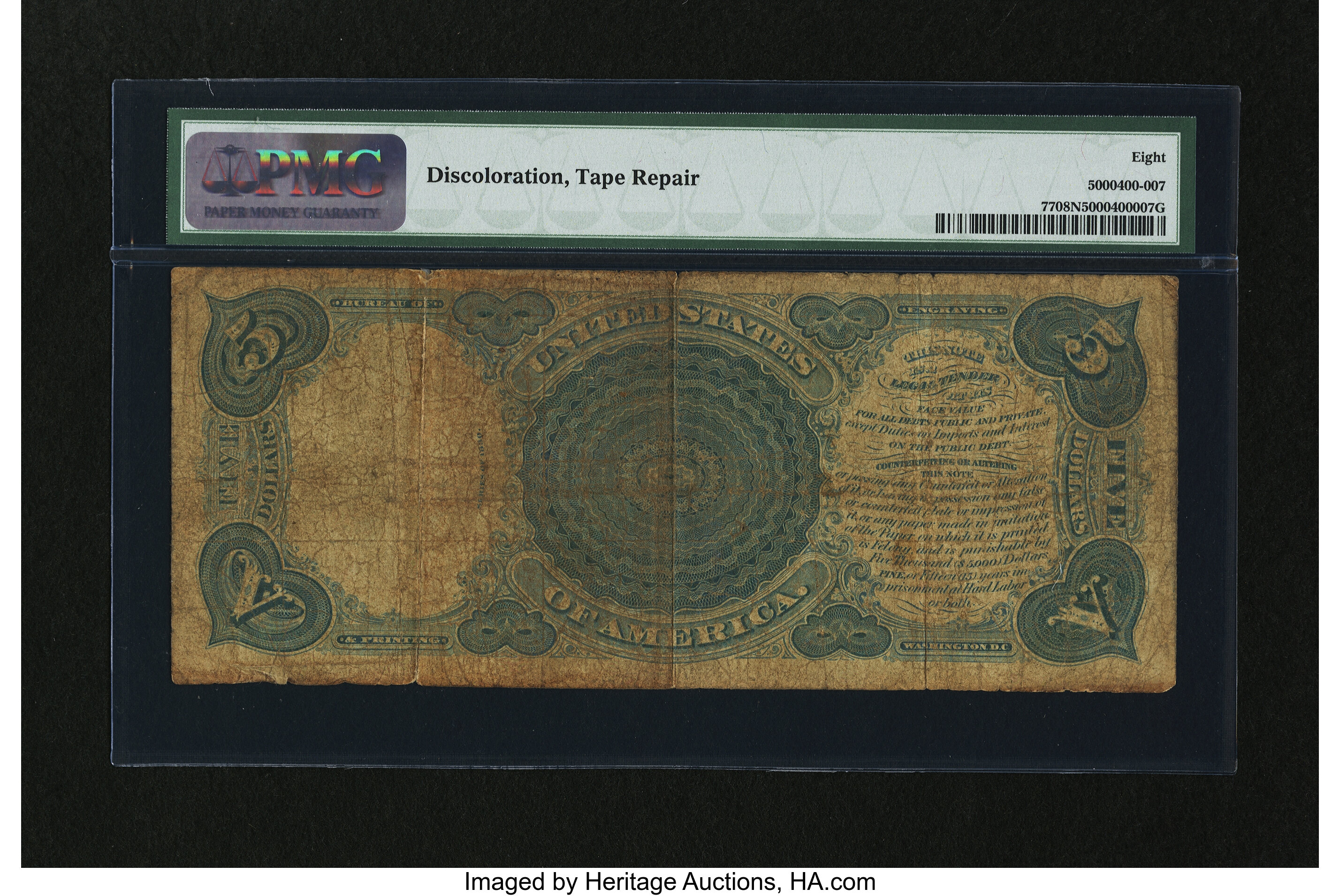 image for: Fr. 77 $5 1880 Legal Tender PMG Very Good 8 Net....