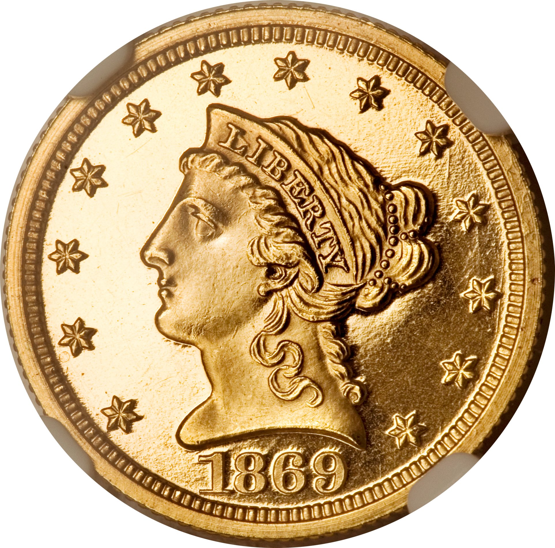 image for: 1869 $2 1/2 PR64 Ultra Cameo NGC. CAC....