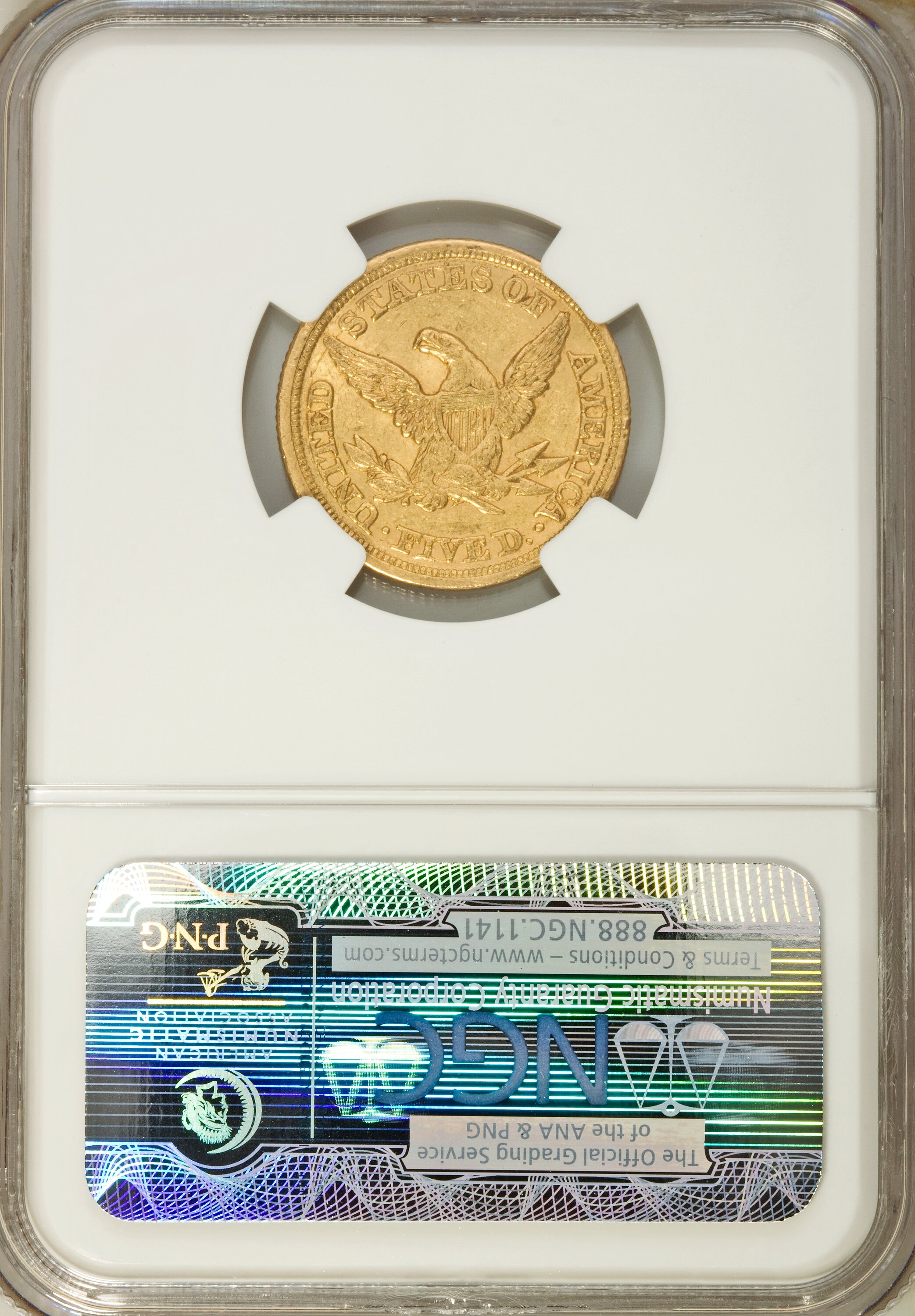 image for: 1850-D $5 Weak D AU53 NGC....