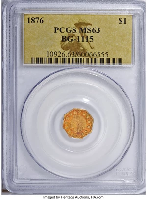 image for: 1876 $1 Indian Octagonal 1 Dollar, BG-1116, High R.6, MS63 PCGS....