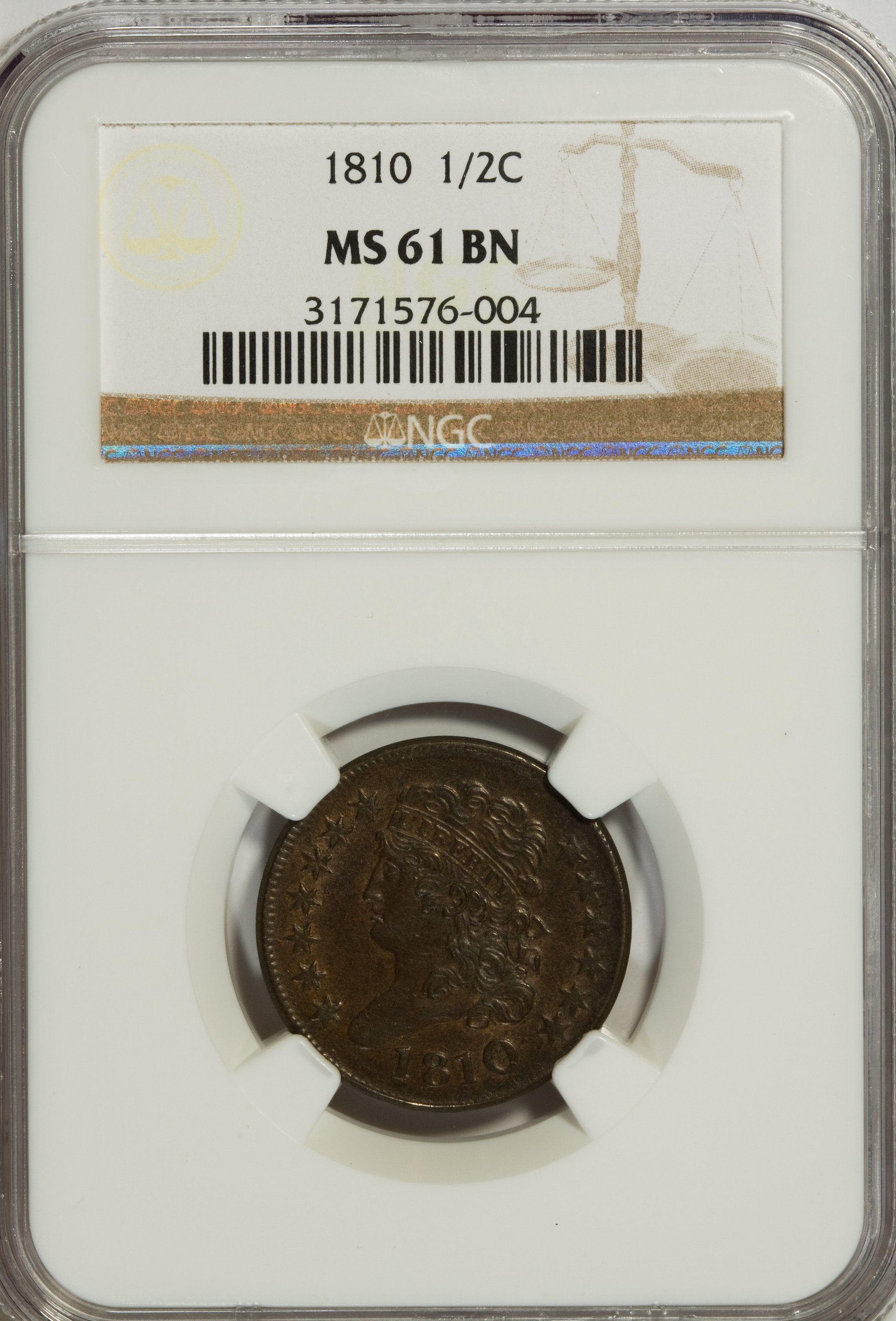 1810 1/2 C MS61 Brown NGC. ...