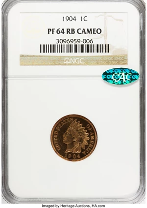 image for: 1904 1C PR64 Red and Brown Cameo NGC. CAC. NGC Census: (0/3). PCGS Population (4/8). (#82401)...