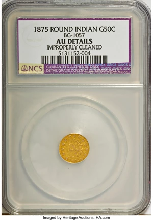 image for: 1875 50C Indian Round 50 Cents, BG-1057, High R.5,--Improperly Cleaned--NCS. AU Details. NGC Census: (0/4). PCGS Population...