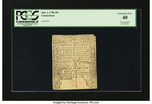 image for: Connecticut June 1, 1780 20s Contemporary Counterfeit PCGS Extremely Fine 40....