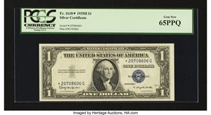 image for: Fr. 1618* $1 1935H Silver Certificate Star. PCGS Gem New 65PPQ....