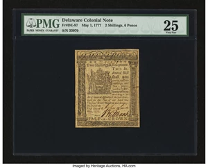 image for: Delaware May 1, 1777 2s/6d PMG Very Fine 25....