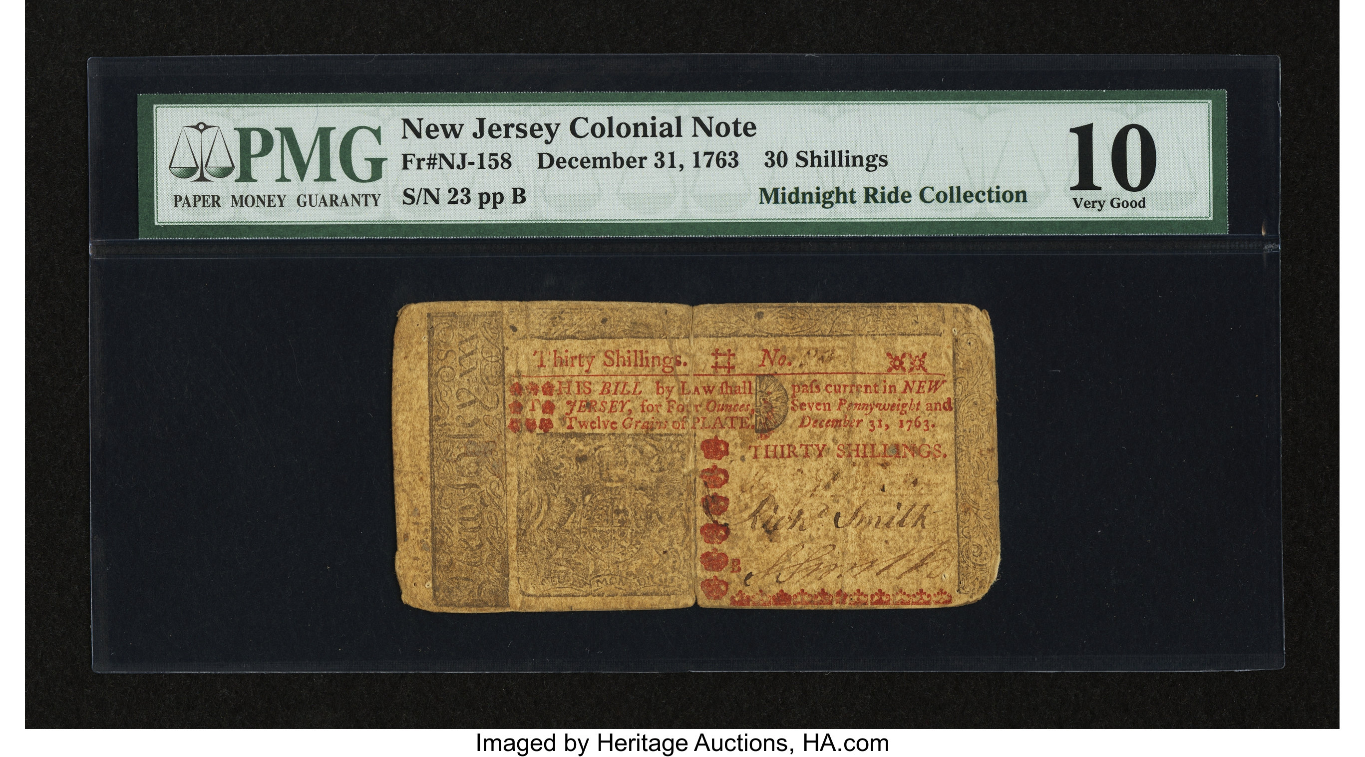 image for: New Jersey December 31, 1763 30s PMG Very Good 10....