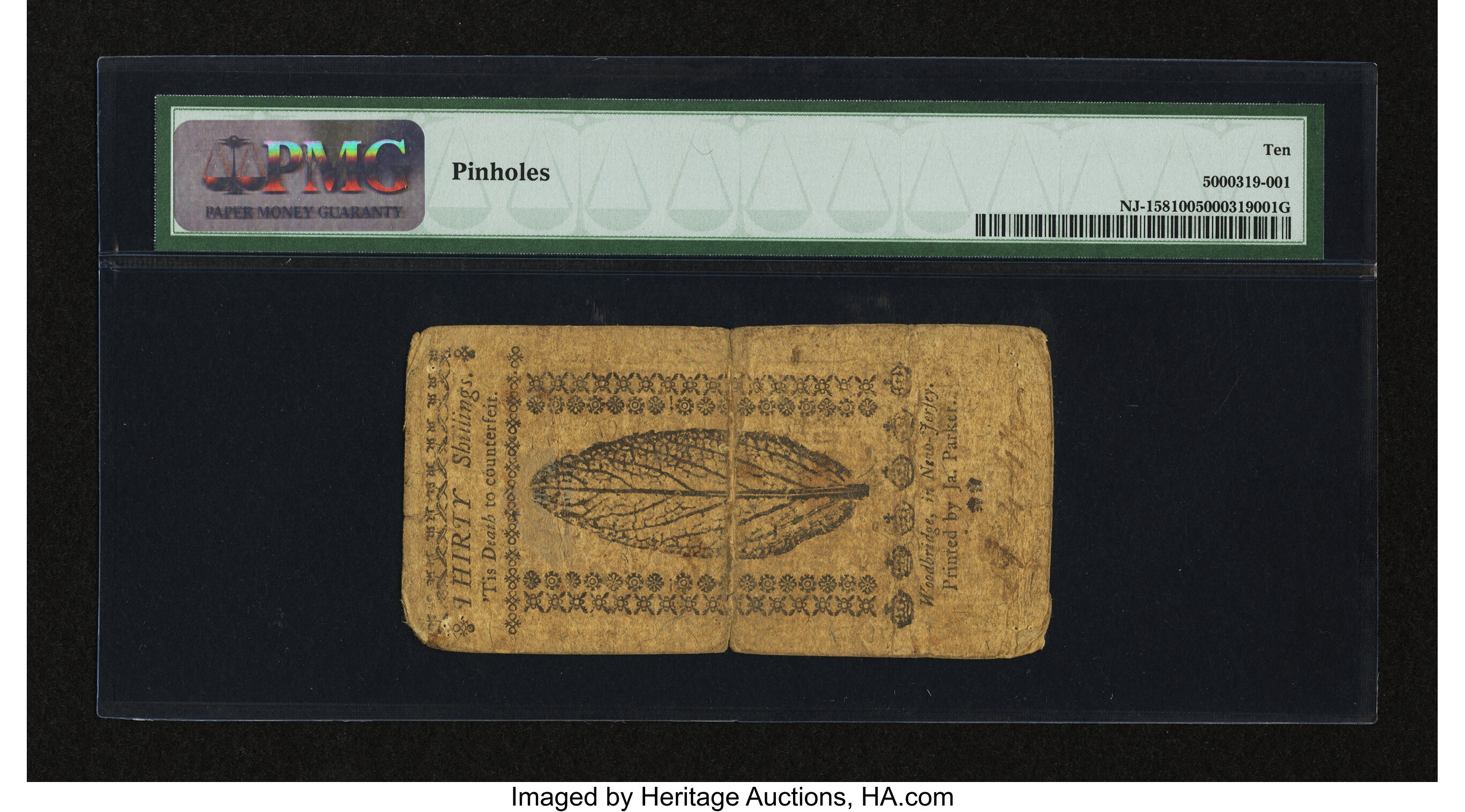 image for: New Jersey December 31, 1763 30s PMG Very Good 10....