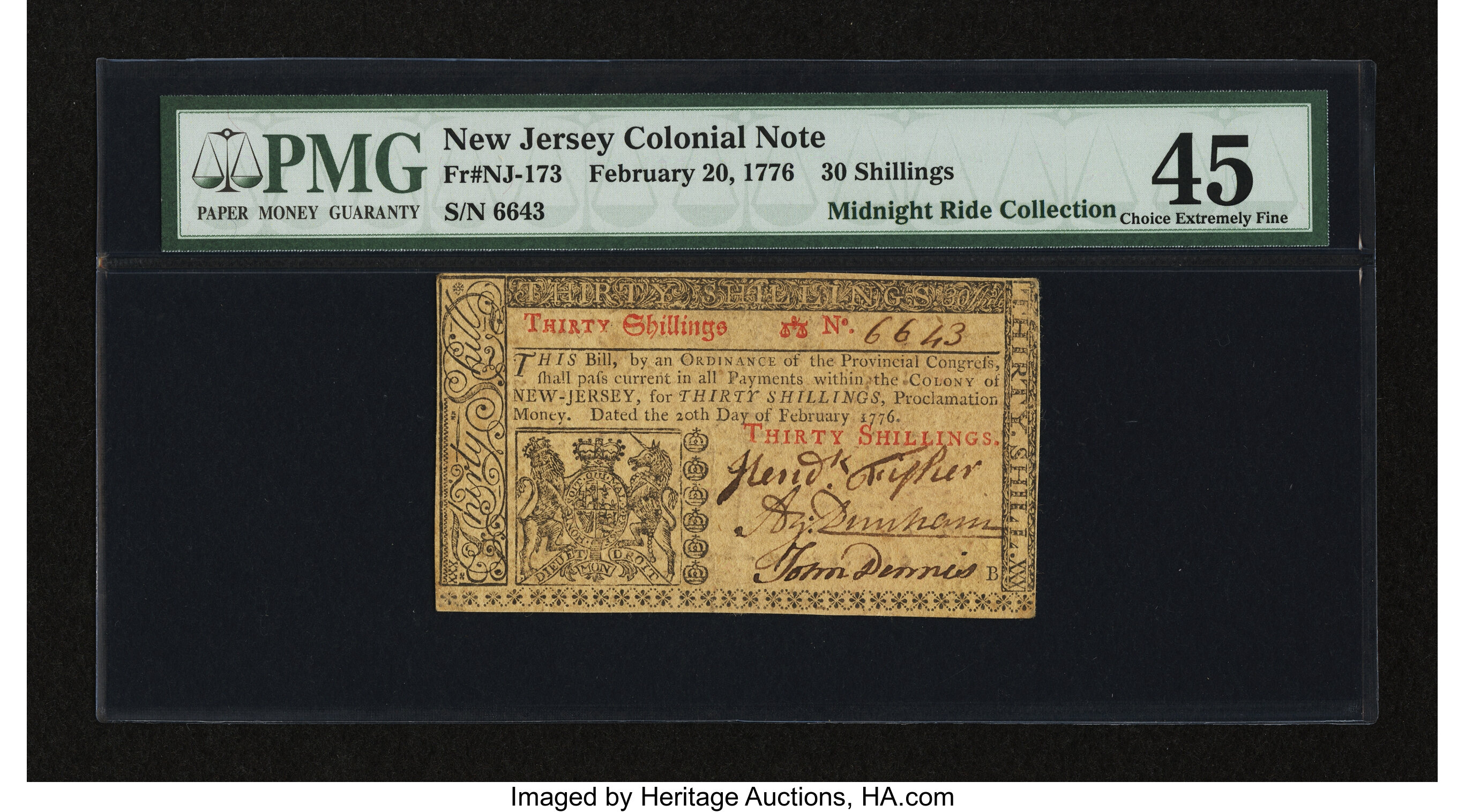 image for: New Jersey February 20, 1776 30s PMG Choice Extremely Fine 45....
