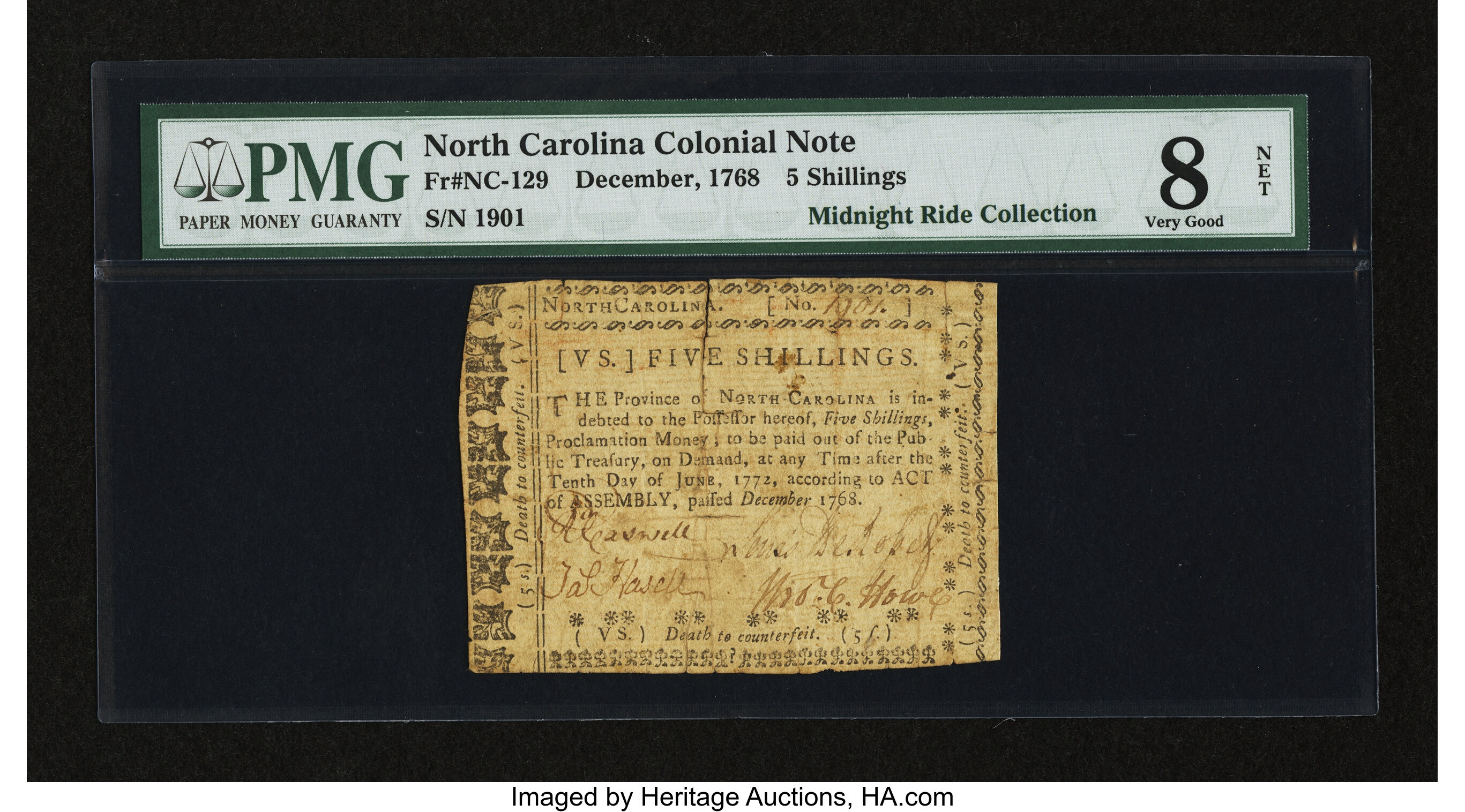 image for: North Carolina December, 1768 5s PMG Very Good 8 Net....