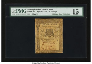 image for: Pennsylvania April 25, 1776 10s PMG Choice Fine 15....