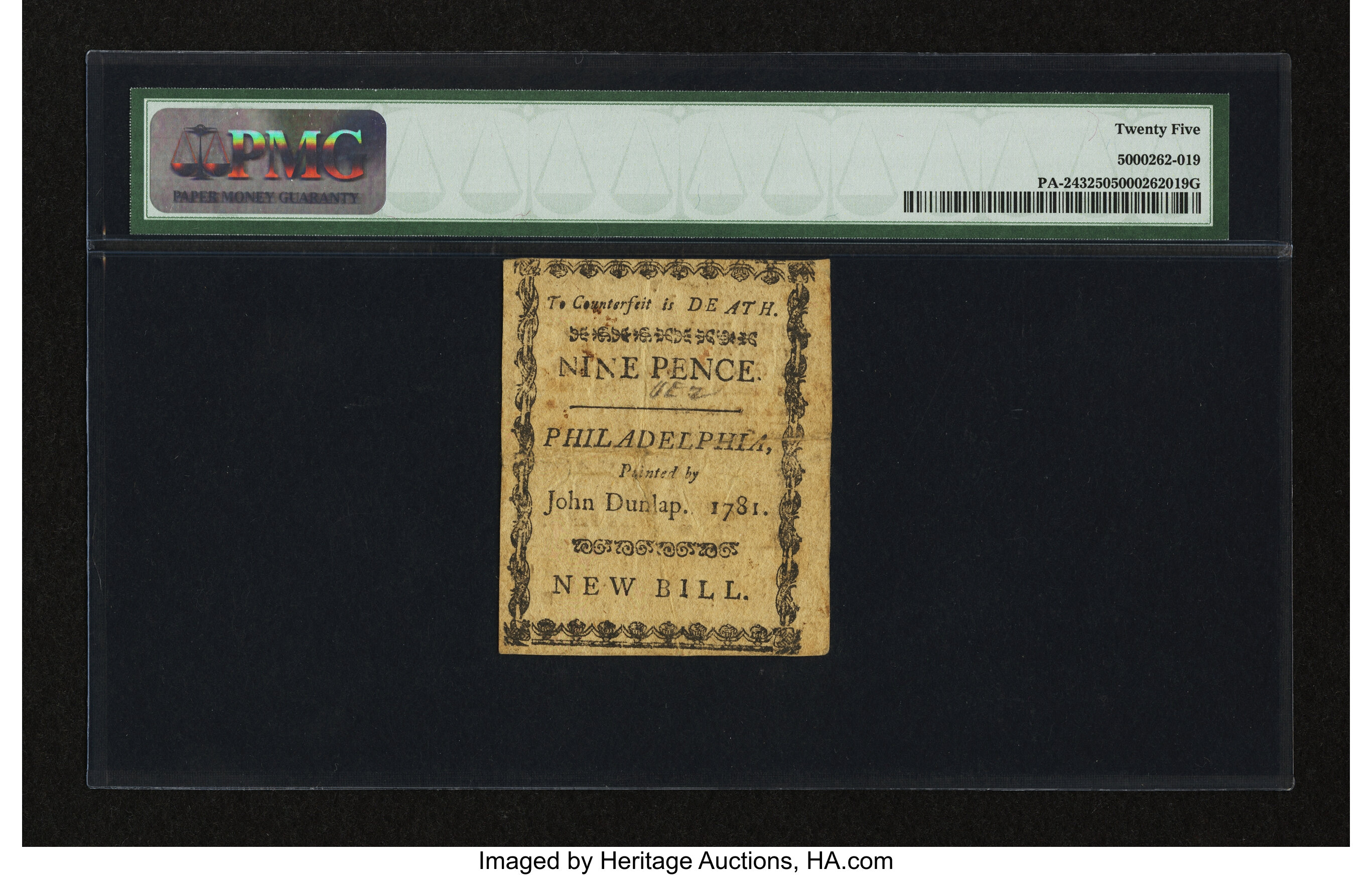 image for: Pennsylvania April 20, 1781 9d PMG Very Fine 25....