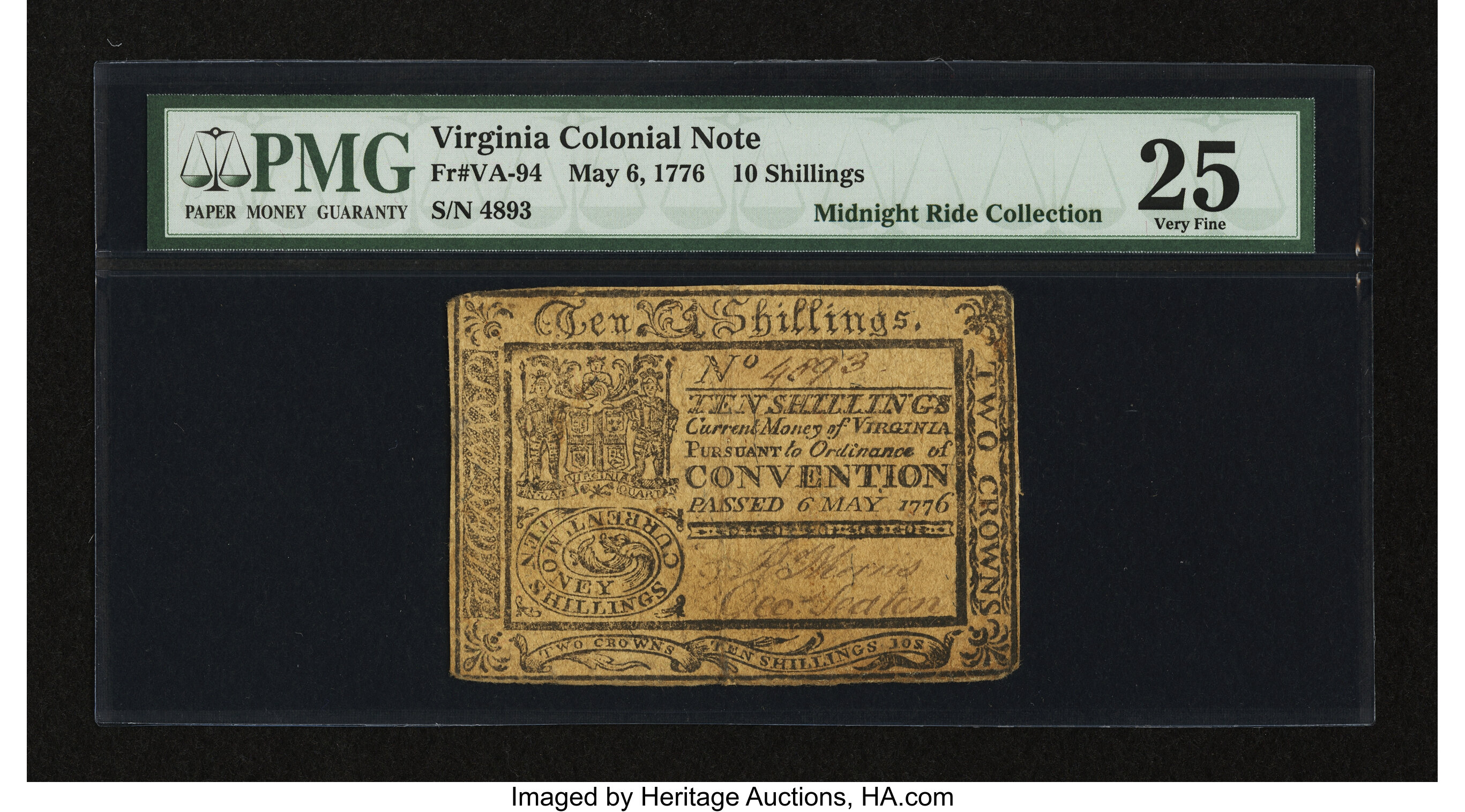 image for: Virginia May 6, 1776 10s PMG Very Fine 25....