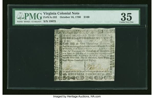 image for: Virginia October 16, 1780 $100 PMG Choice Very Fine 35....