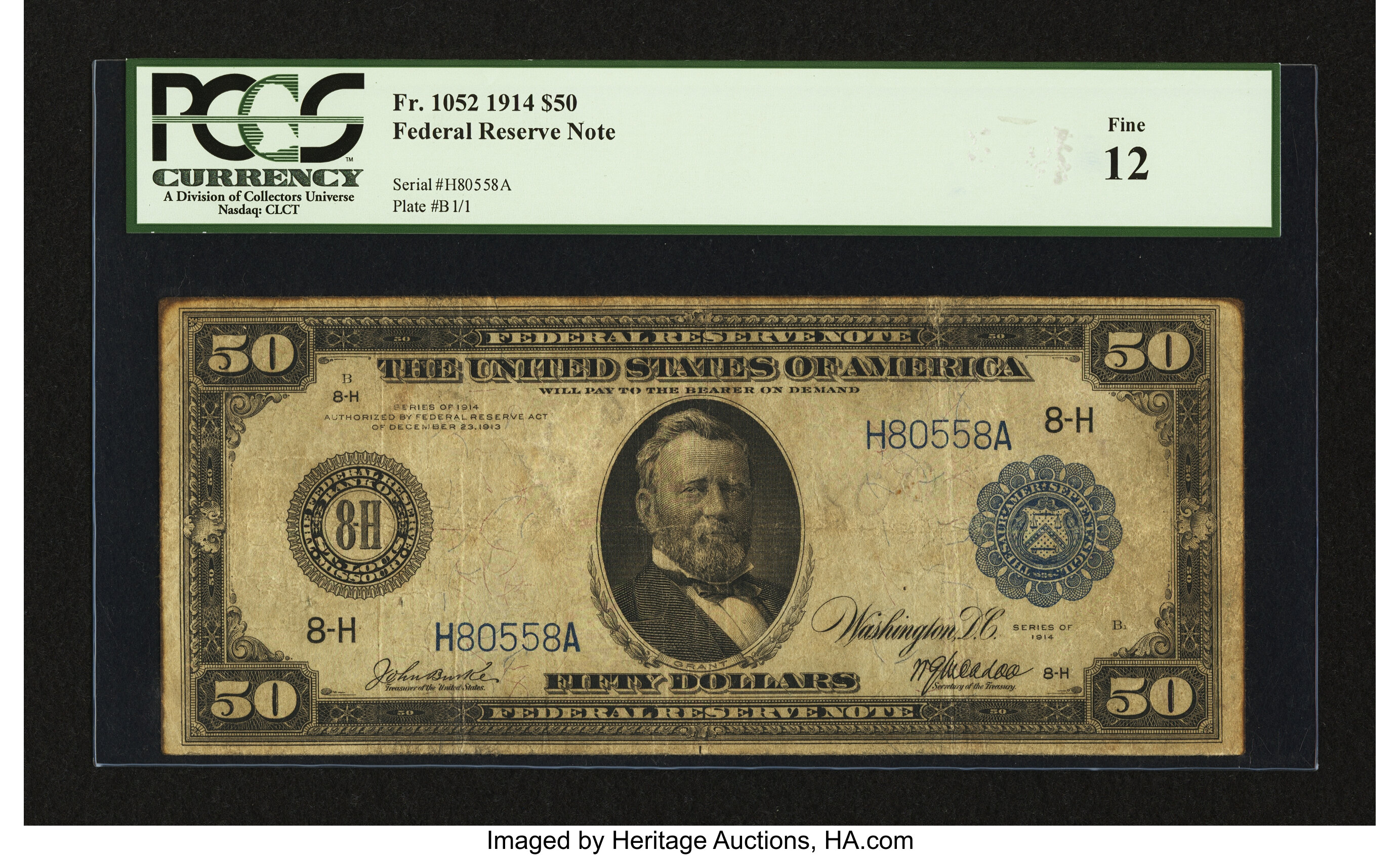 image for: Fr. 1052 $50 1914 Federal Reserve Note PCGS Fine 12....