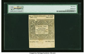 image for: Connecticut June 1, 1775 20s Uncanceled PMG About Uncirculated 53....