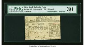 image for: New York February 16, 1771 £10 PMG Very Fine 30....
