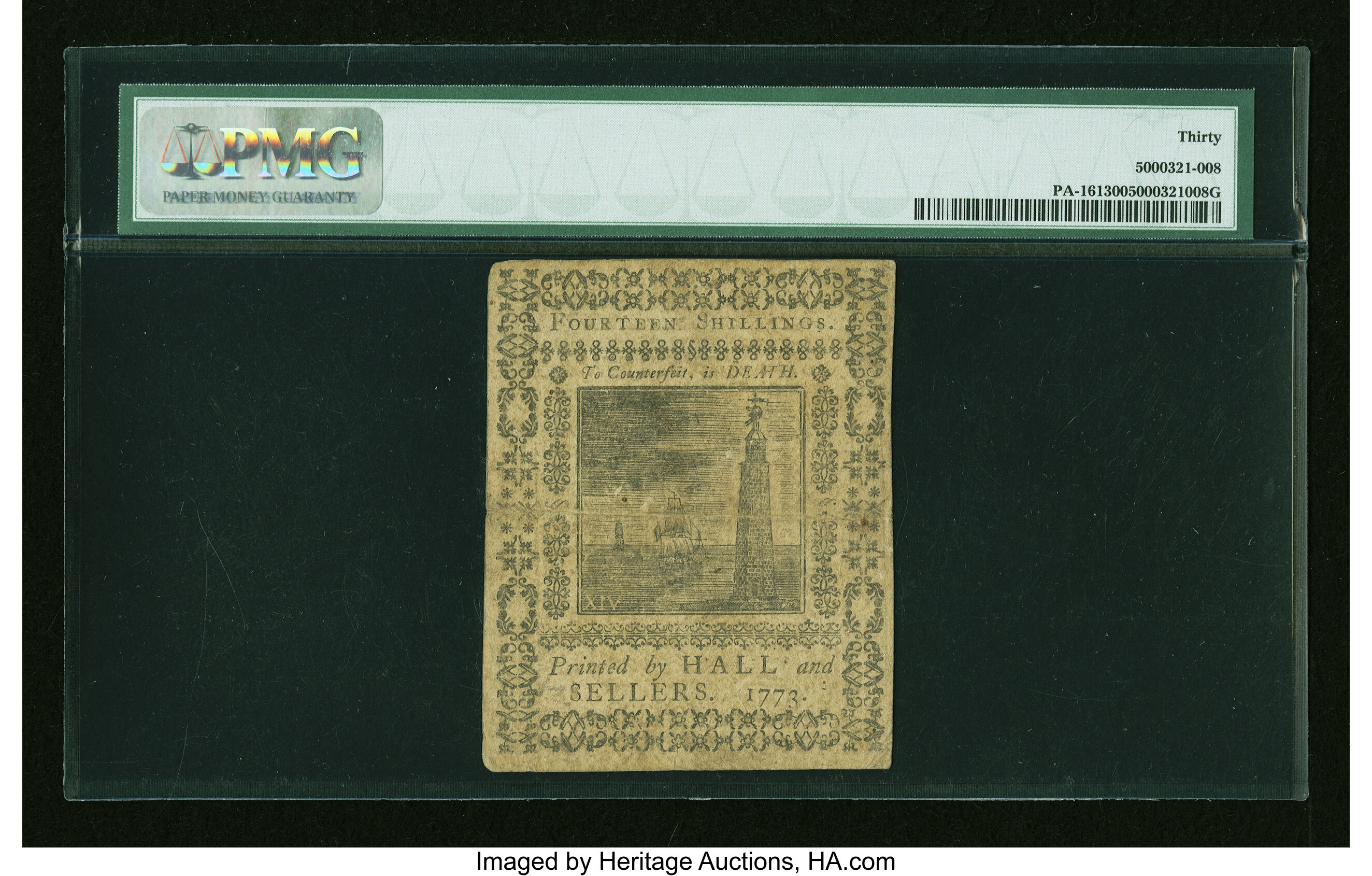 image for: Pennsylvania March 20, 1773 14s PMG Very Fine 30....