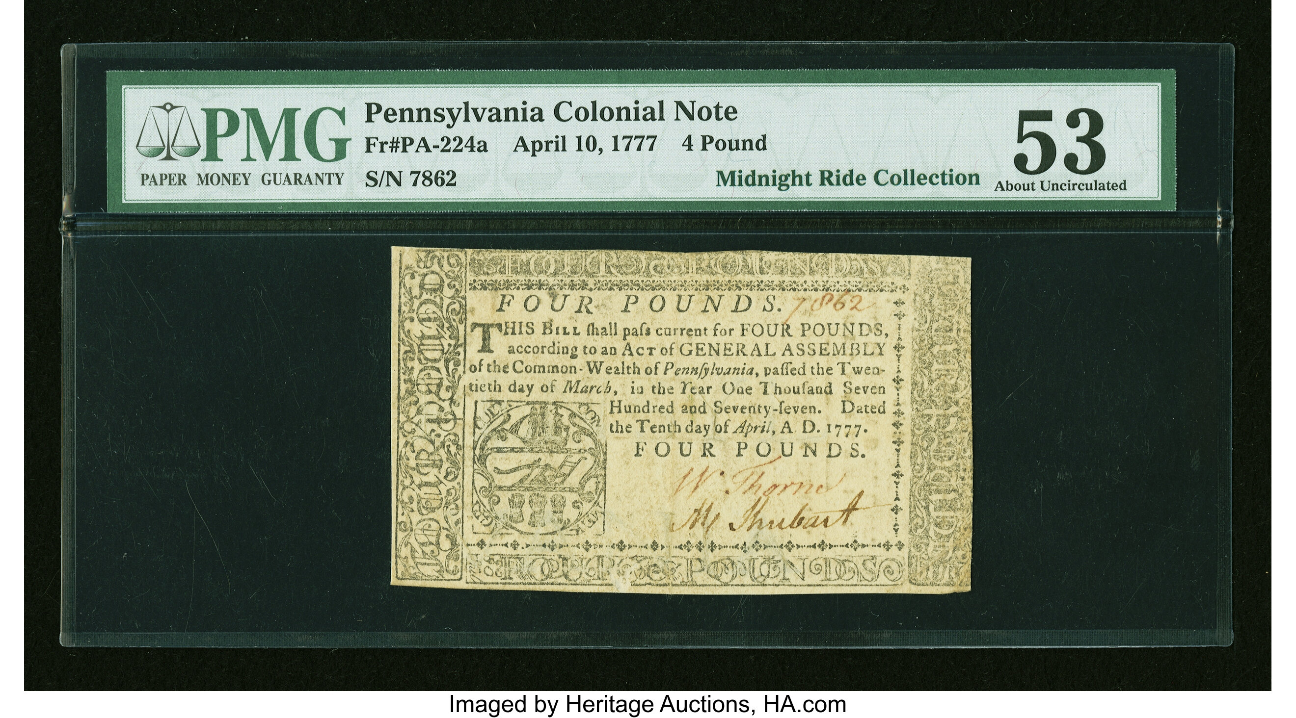 image for: Pennsylvania April 10, 1777 £4 Black PMG About Uncirculated 53....