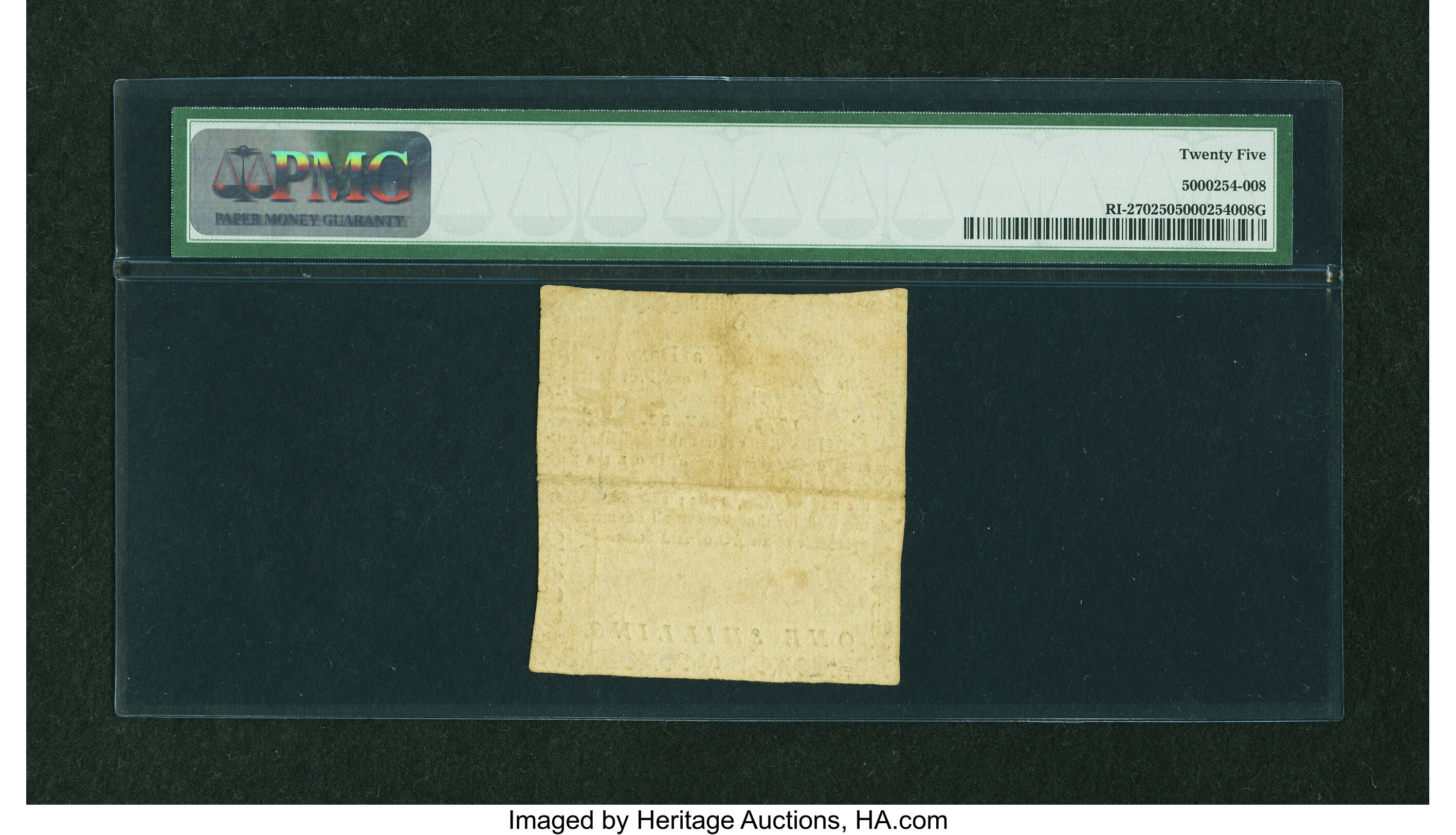 image for: Rhode Island May 22, 1777 $1/6 PMG Very Fine 25....