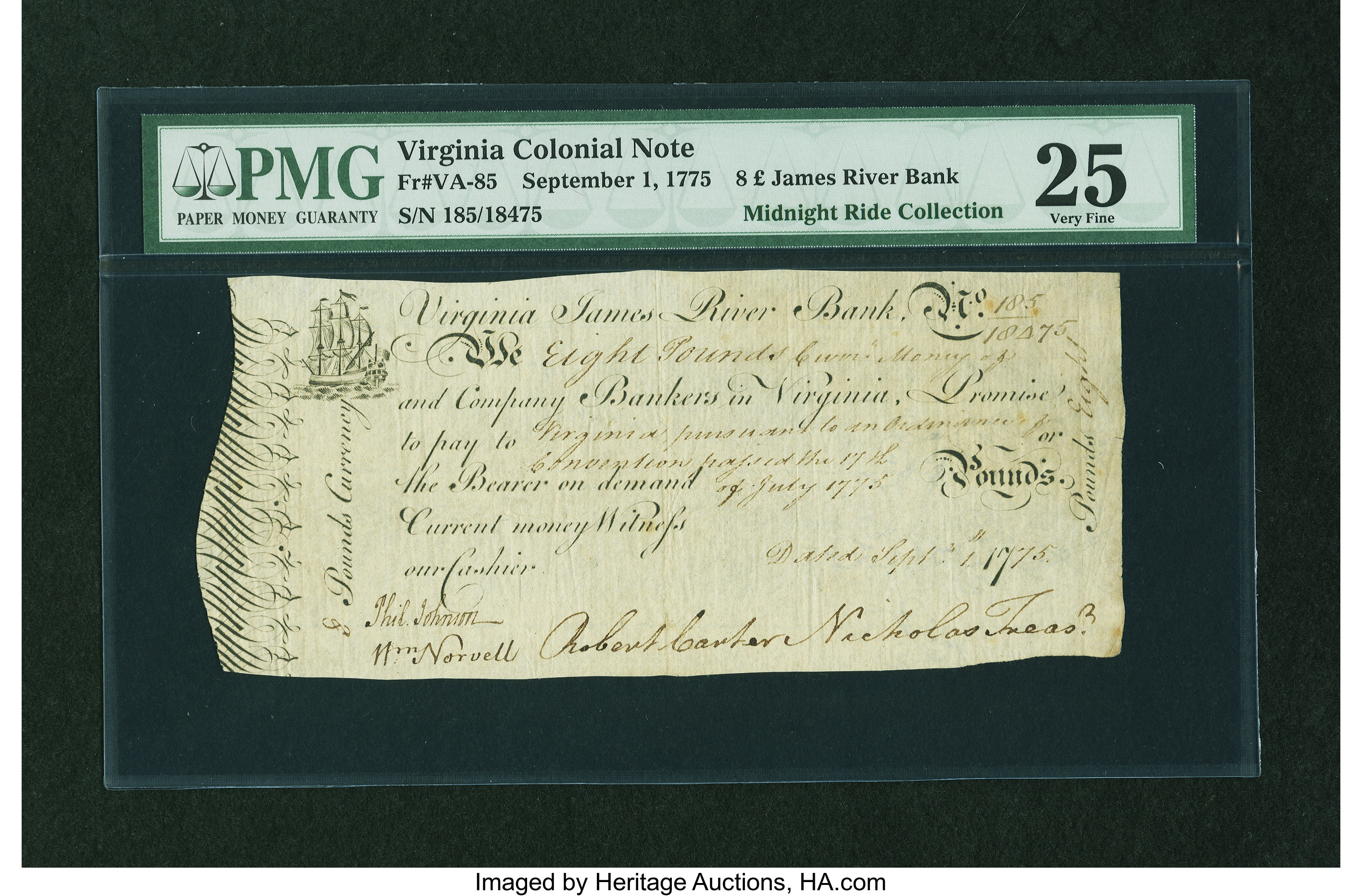 image for: Virginia September 1, 1775 James River Bank Form £8 PMG Very Fine 25....