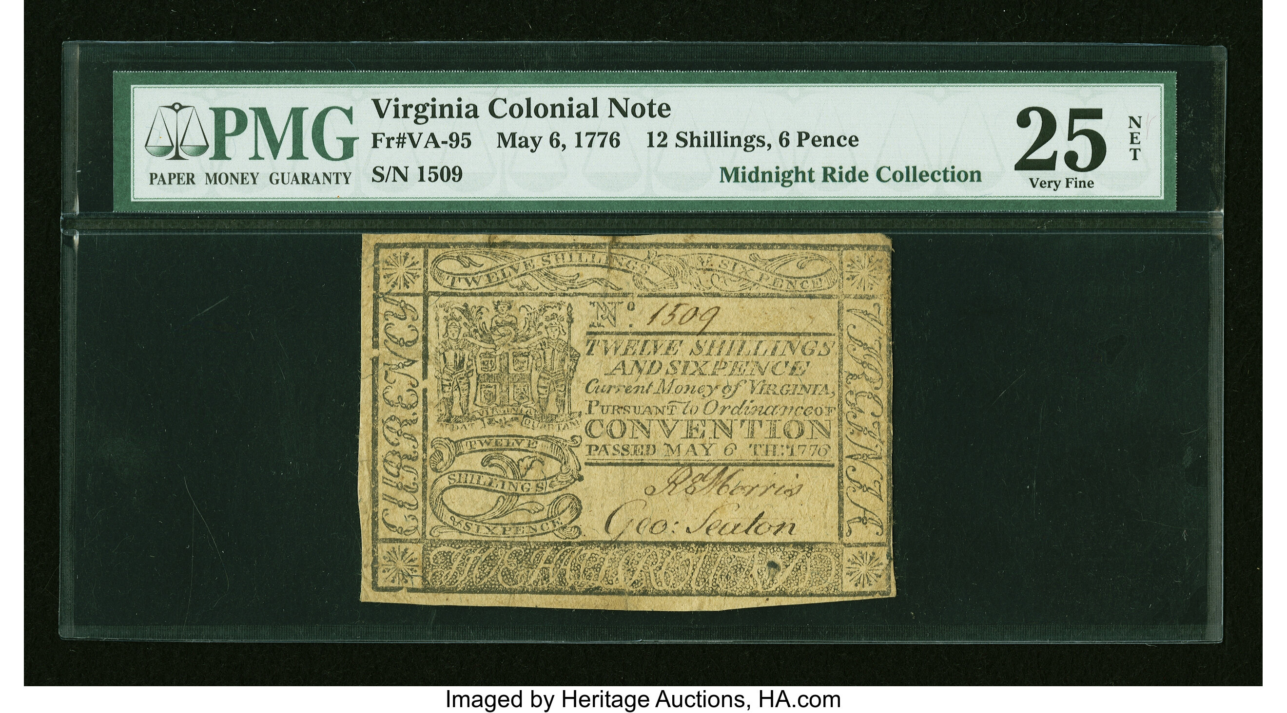 image for: Virginia May 6, 1776 12s/6d PMG Very Fine 25 Net....