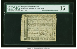 image for: Virginia October 16, 1780 $100 PMG Choice Fine 15....