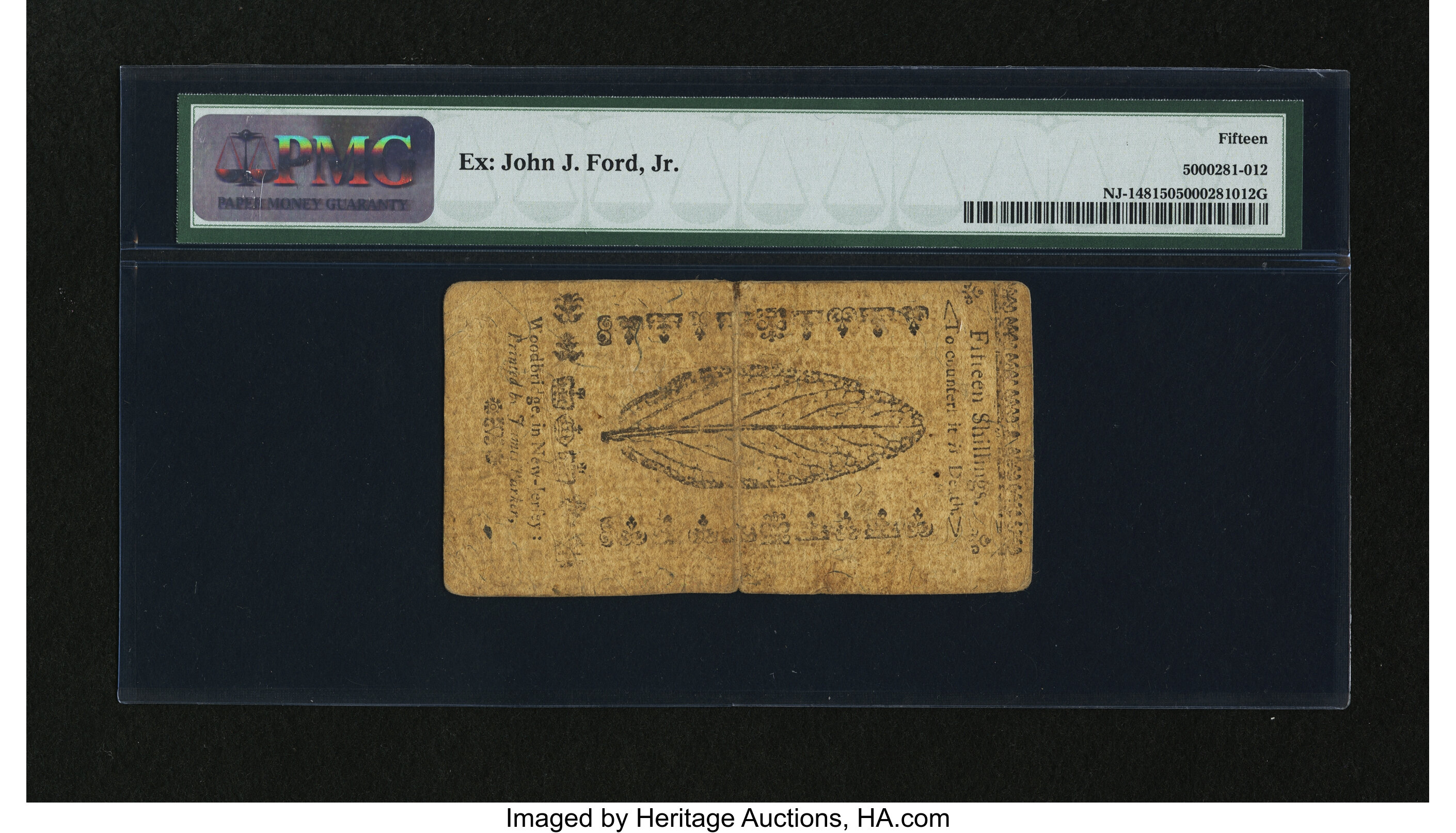 image for: New Jersey April 8, 1762 15s PMG Choice Fine 15....