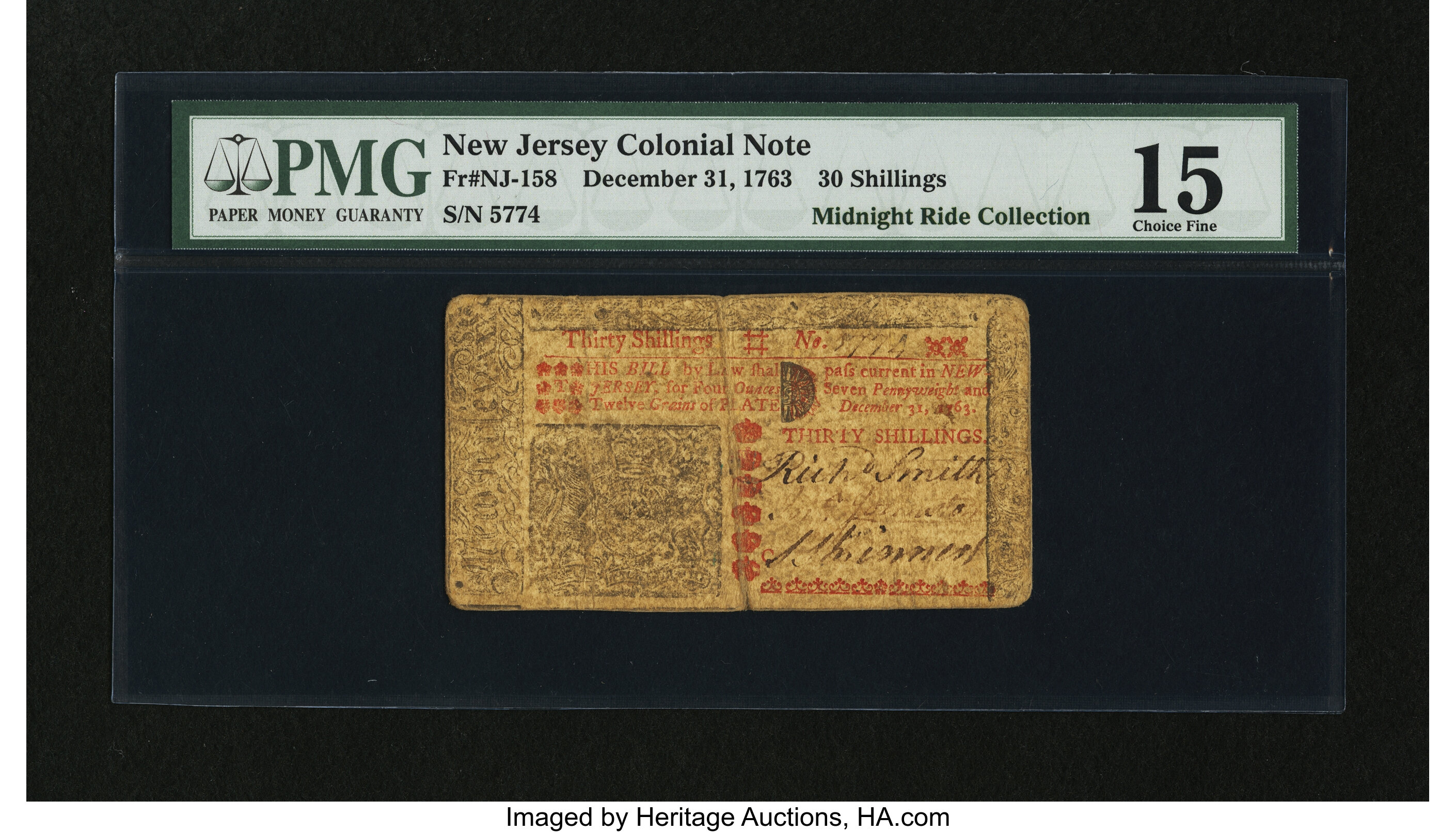 image for: New Jersey December 31, 1763 30s PMG Choice Fine 15....