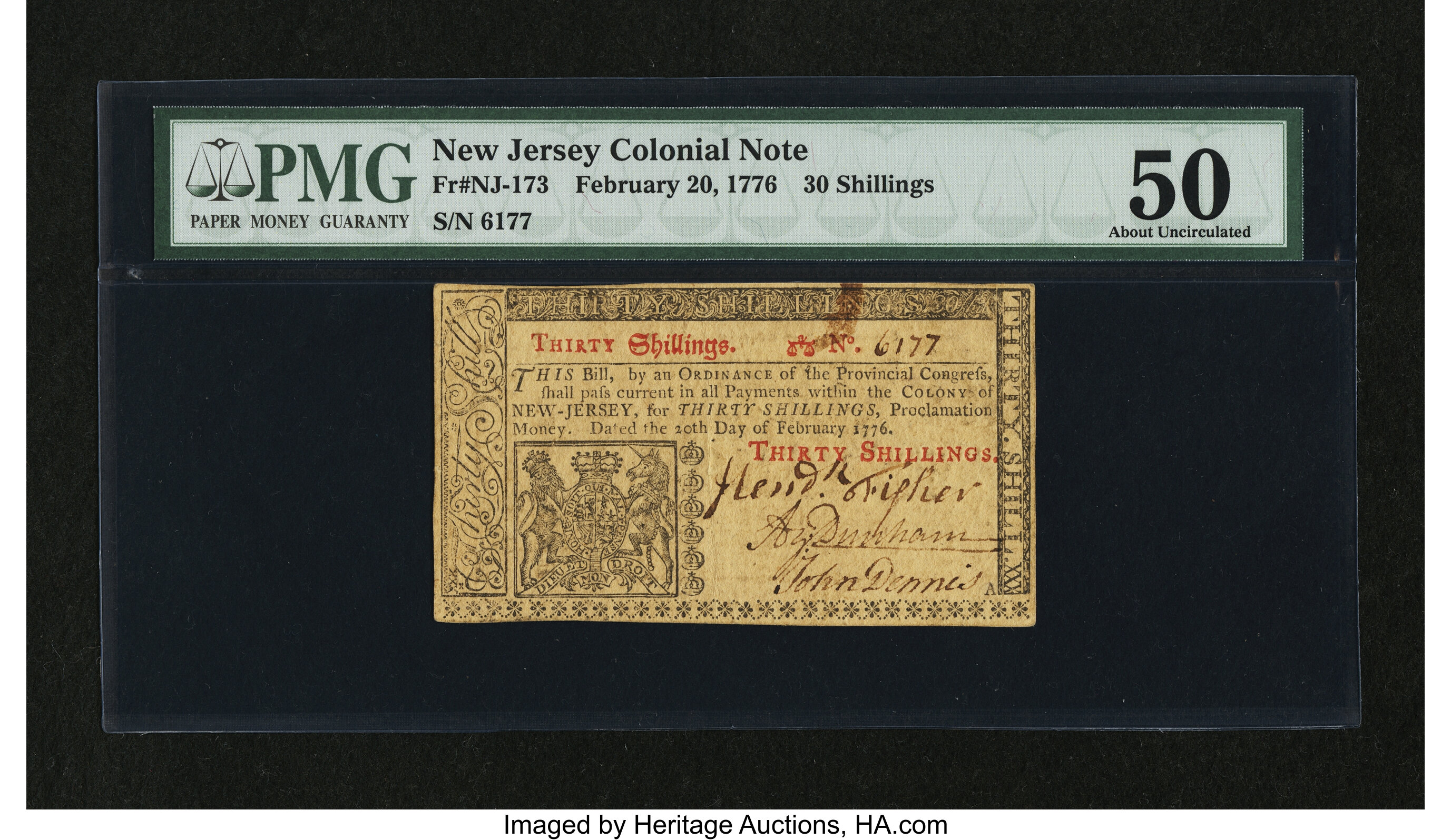 image for: New Jersey February 20, 1776 30s PMG About Uncirculated 50....