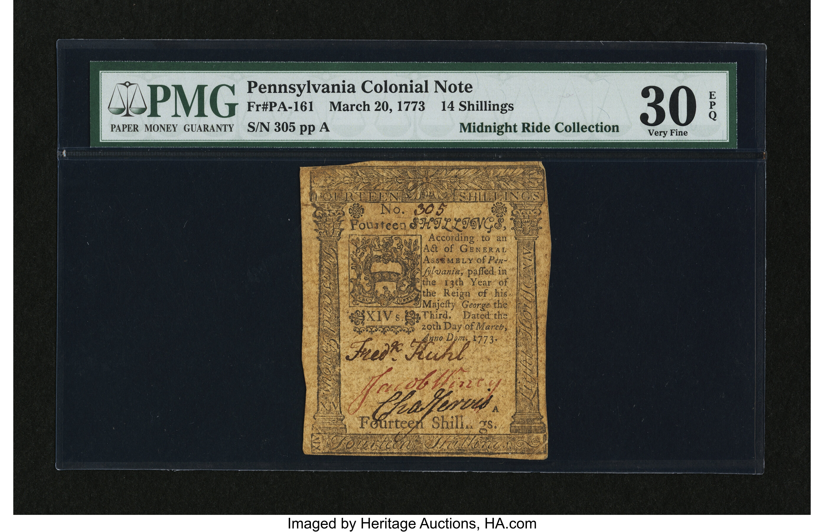 image for: Pennsylvania March 20, 1773 14s PMG Very Fine 30 EPQ....
