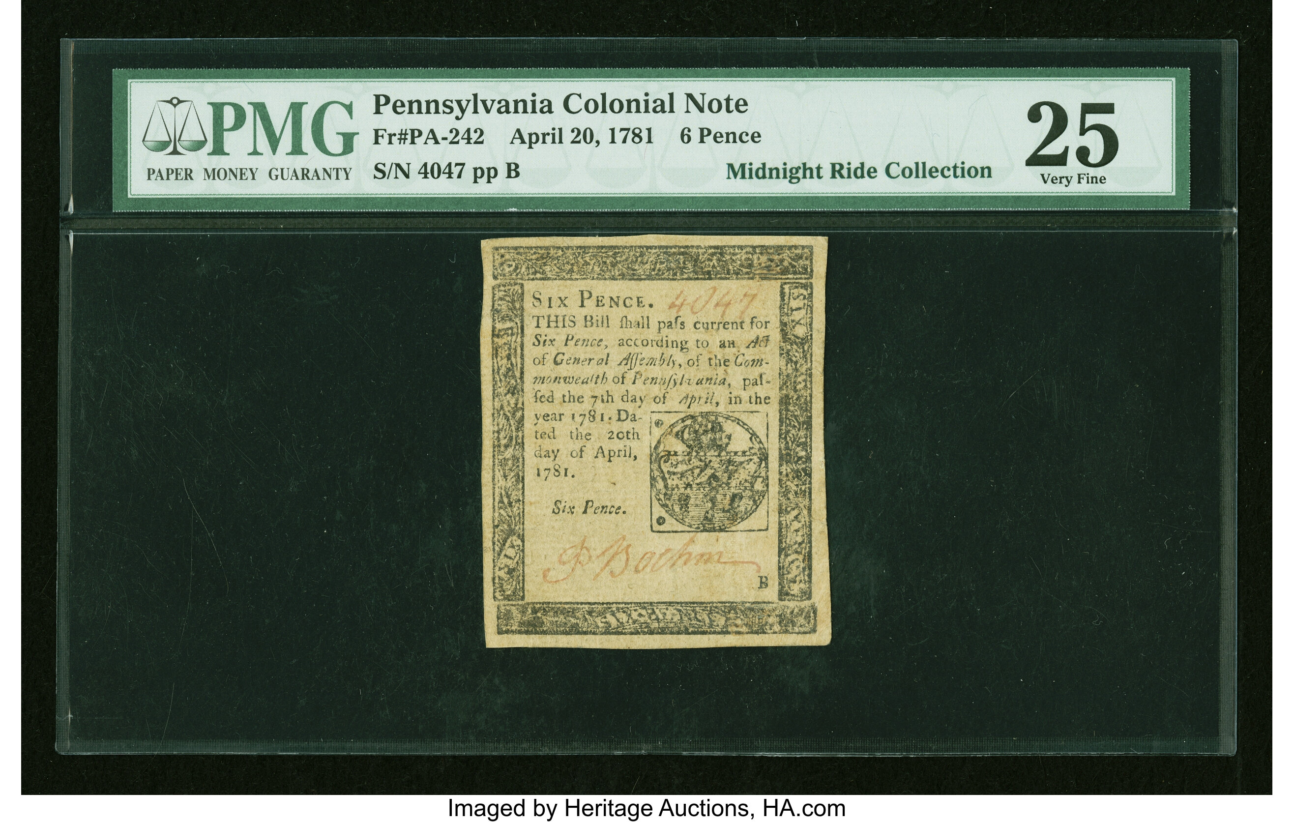 image for: Pennsylvania April 20, 1781 6d PMG Very Fine 25....