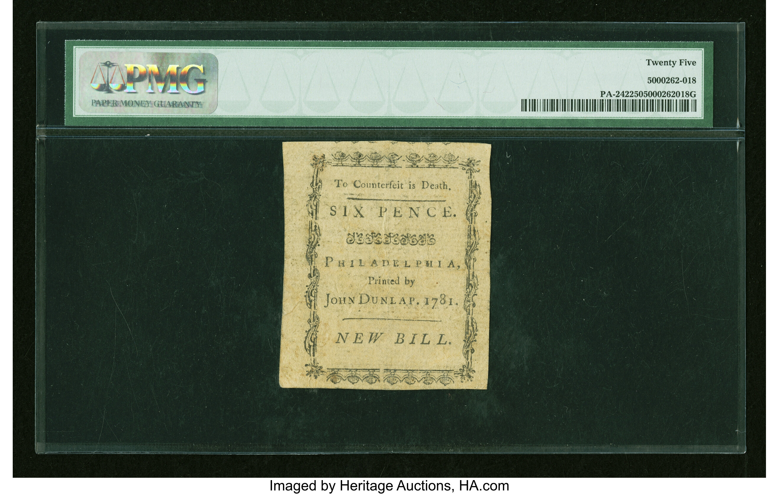 image for: Pennsylvania April 20, 1781 6d PMG Very Fine 25....