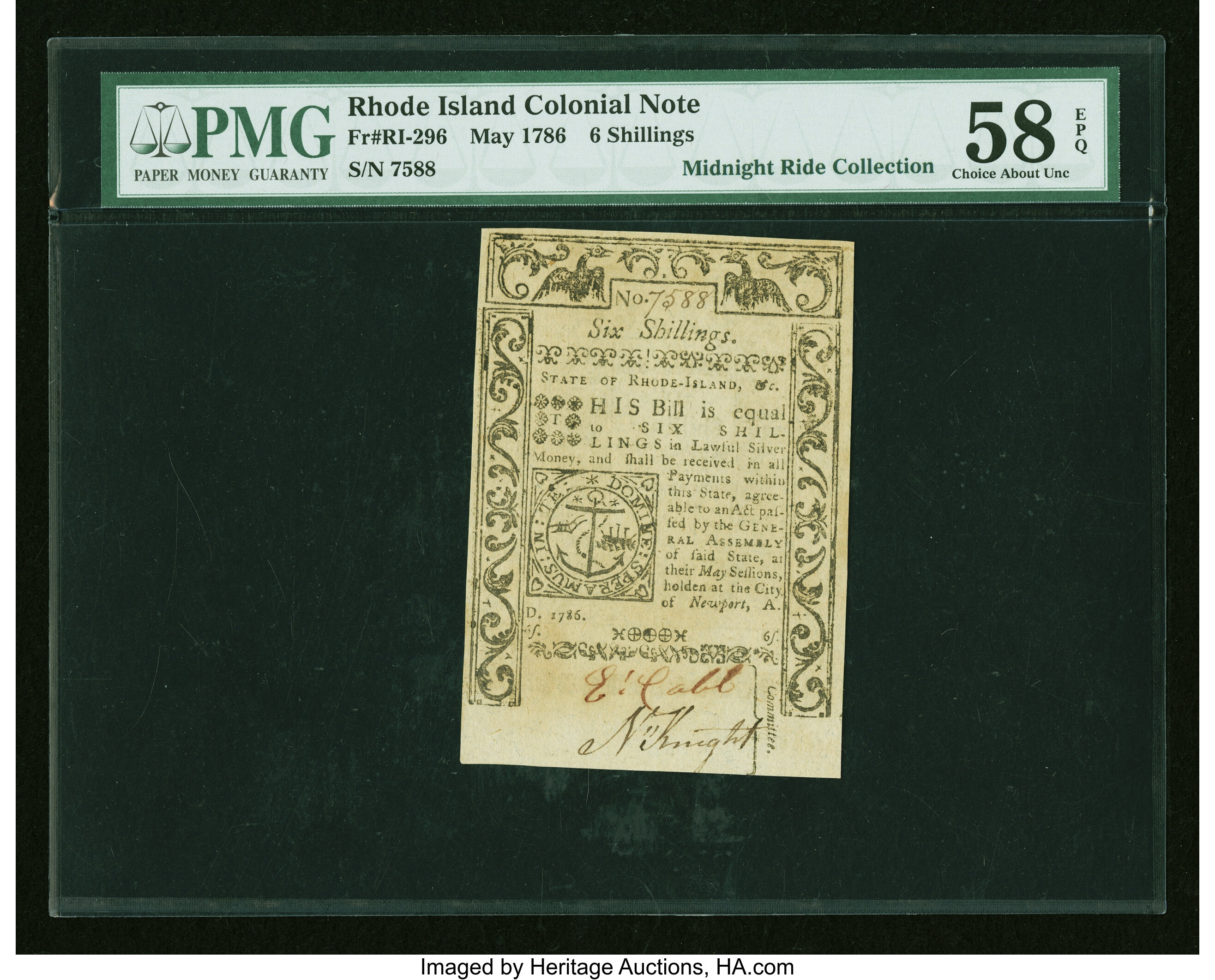 image for: Rhode Island May 1786 6s PMG Choice About Unc 58 EPQ....