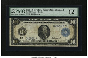 image for: Fr. 1098 $100 1914 Federal Reserve Note PMG Fine 12....
