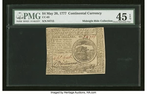 image for: Continental Currency May 20, 1777 $4 PMG Choice Extremely Fine 45 EPQ....