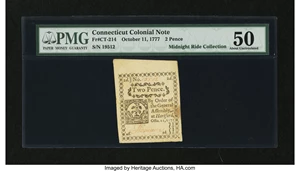 image for: Connecticut October 11, 1777 2d Slash Cancel Printed on White Paper PMG About Uncirculated 50....
