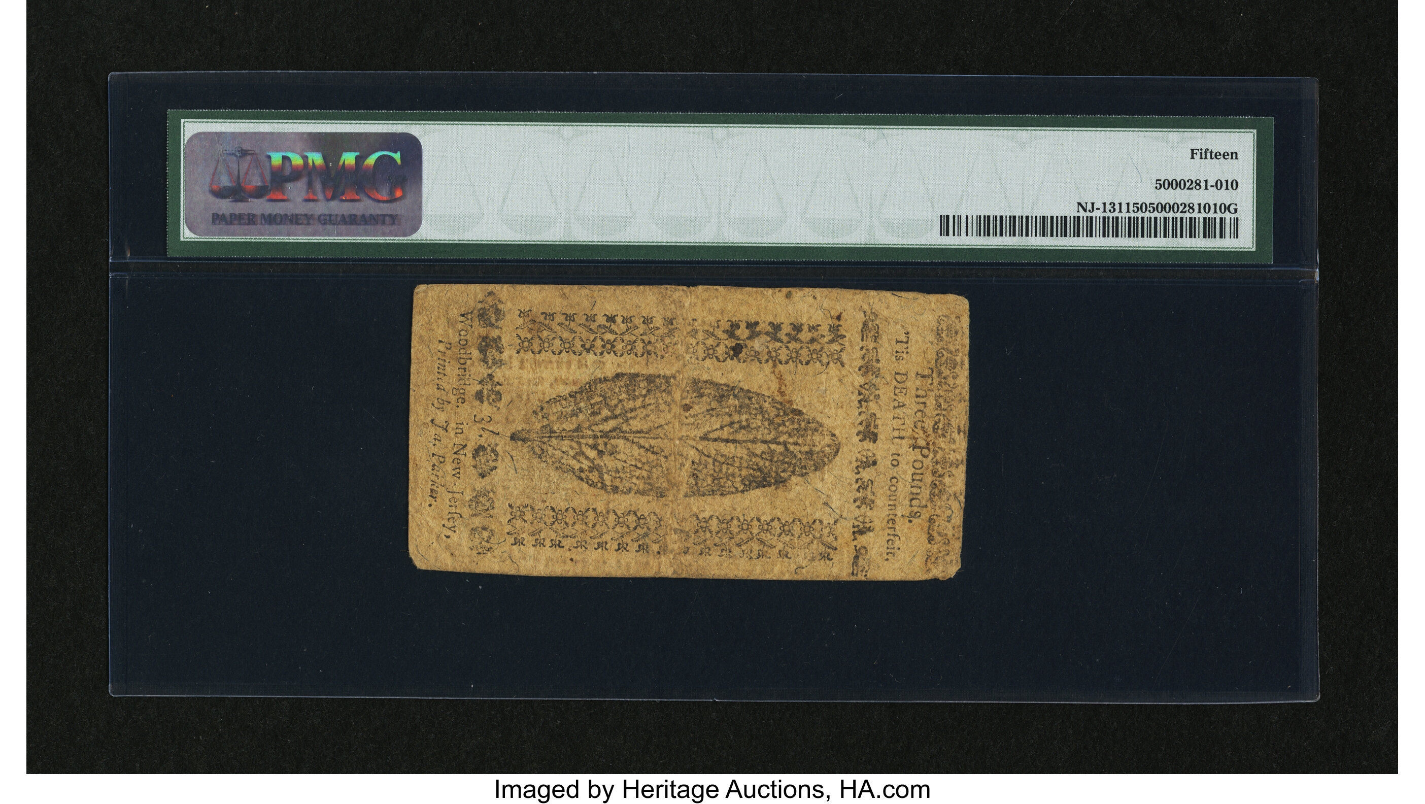 image for: New Jersey April 10, 1759 £3 PMG Choice Fine 15....