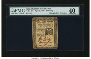 image for: Pennsylvania April 25, 1776 2s PMG Extremely Fine 40....