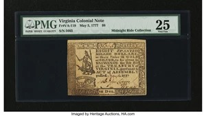 image for: Virginia May 5, 1777 $8 PMG Very Fine 25....